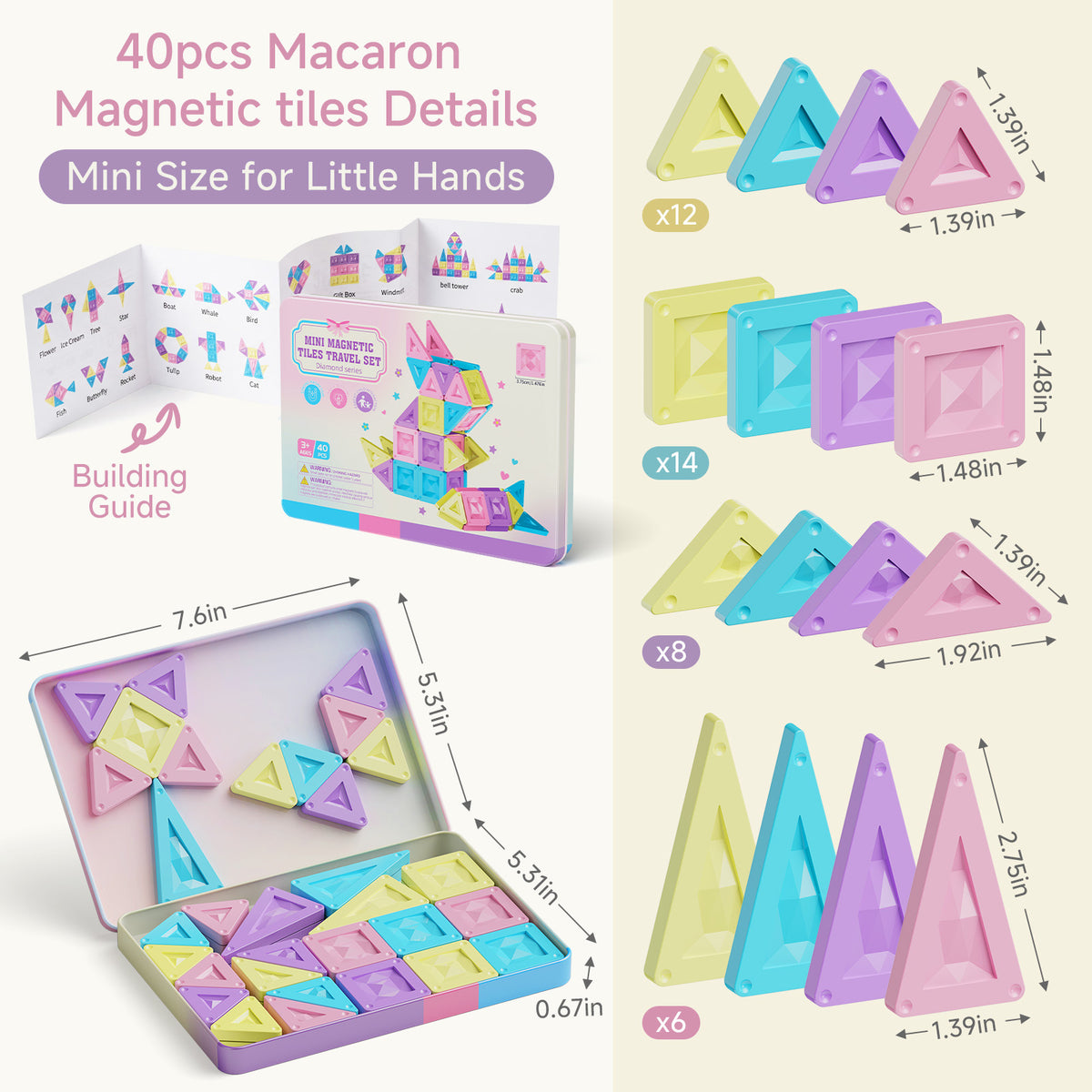 40PCS Macaron Solid Colors Magnetic Tiles Set S1126 image 4