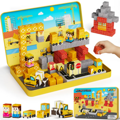 Magnetic Blocks Travel Kit: 100PCS Engineering Construction STEM Building Cubes with N32 Strong Magnets, Carry Tin Storage, Birthday Gifts for 3-8 Year Old Boys Set GC-100