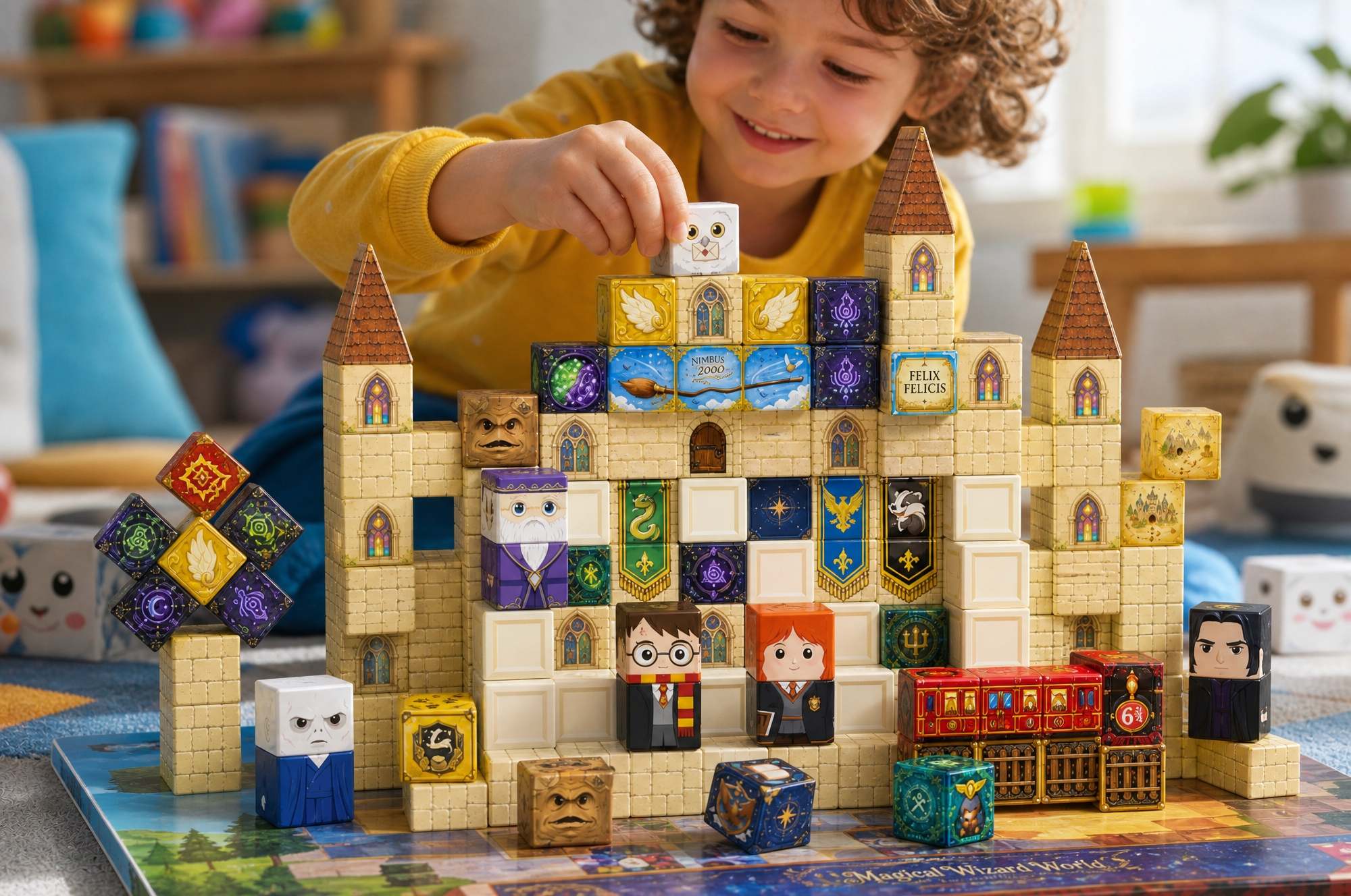 Children building with Burgkidz magnetic tiles